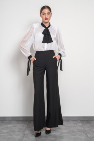 Completo pantalone nero nero con camicia bianca chiffon