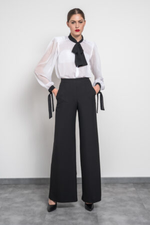 Completo pantalone nero con camicia bianca chiffon